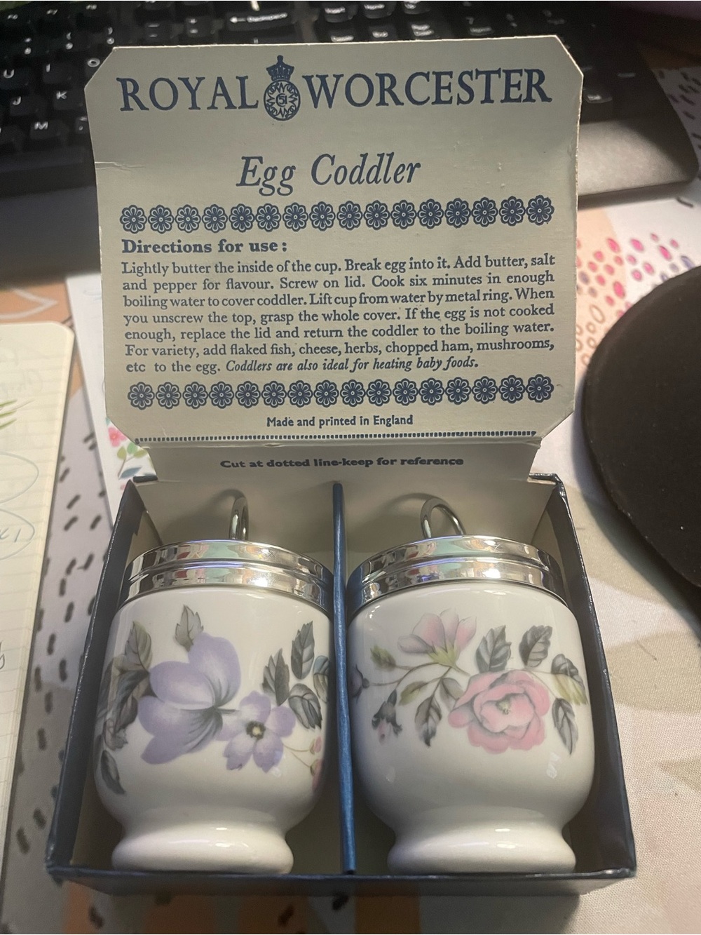 Royal Worcester Porcelain Egg Coddlers with Floral Motifs in Pink Lavender NEW - Picture 3 of 7